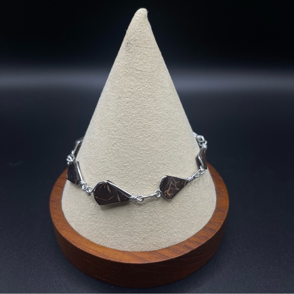 Artisan Made 8” Inches Silver Tone With Brown Stones EUC